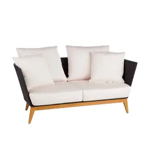 Set sofa luar ruangan aluminium Modular, kursi ganda, sofa anyaman chaise lounge, sofa taman jati