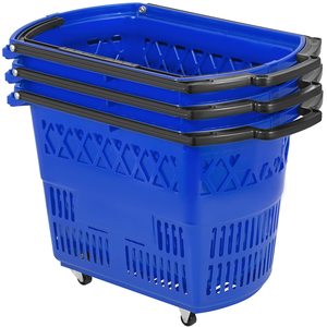 Supermarket Convenience Store Rolling Basket Large Four-<b>Wheel</b> <b>Plastic</b> Trolley with Handle Convenience Shopping <b>Wheel</b> Basket - Product Image 5