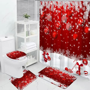 ม่านอาบน้ำลายคริสต์มาสสีชมพูทรงกลมซานตาคลอสของขวัญฤดูหนาวเข็มสนชุดตกแต่งห้องน้ำพรมปูพื้นสำหรับห้องน้ำ - Product Image 2