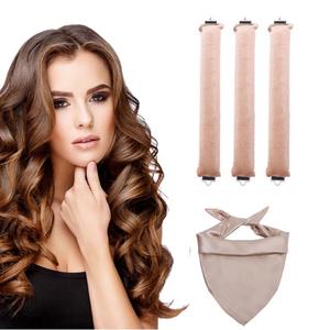 Venta al por mayor de Gancho Doble de <span class=keywords><strong>3</strong></span> piezas Set 3cm Heatless Curling Wand Lazy Sleep Big Wave Curling Wand con 70cm bufanda de seda - Product Image 3