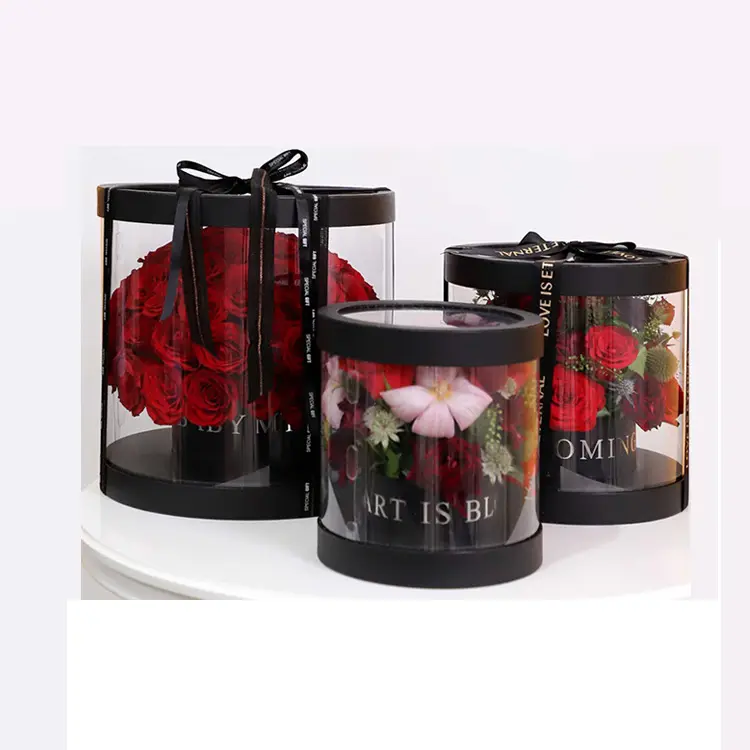 Прозрачная пластиковая цилиндрическая Роза, Подарочная декоративная упаковочная коробка с крышкой