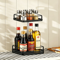 Neues 2-stöckiges Lazy Susan Metall-Drehgewürzregal, drehbarer Gewürzglas-Organizer aus Edelstahl und Glas