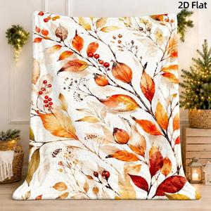 Manta de Franela con Estampado de Hojas Otoñales y Bayas, Ligera y Resistente a la Decoloración, Ideal para el Invierno, con Diseño Personalizado - Product Image 1