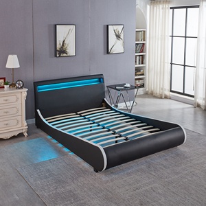 Lit avec tiroirs de rangement de style européen moderne, <span class=keywords><strong>sommier</strong></span> <span class=keywords><strong>à</strong></span> <span class=keywords><strong>lattes</strong></span> en bois, promotion, <span class=keywords><strong>cadre</strong></span> en bois rembourré en cuir - Product Image 4