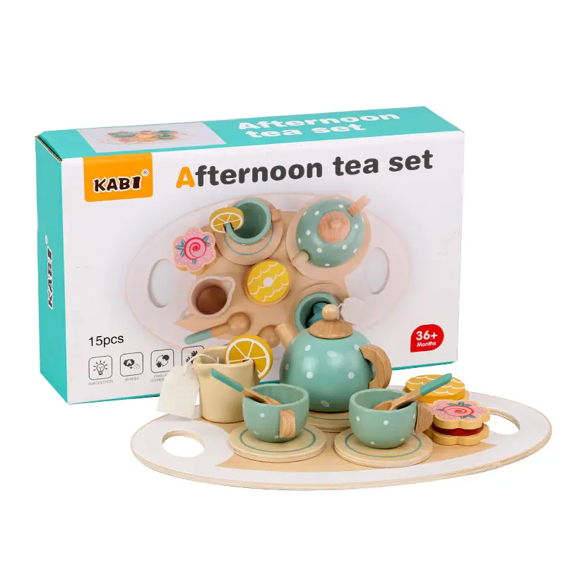 Giáo dục sớm Đồ chơi bằng gỗ trẻ em chơi nhà buổi chiều Trà tráng miệng bánh ấm trà tách trà đặt đồ chơi cho bé gái