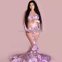 Novance Y2371 Nieuwe Product Ideeën 2022 Glanzende Diamanten Romantische Roze Rose Elegante Maxi Moederschap Jurk Photoshoot Sexy Jurk