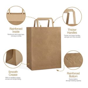 KM Premium Quality <b>White</b> Kraft Flat Handle <b>Paper</b> Bag Eco Friendly Shopping Sack for Gift <b>Wrapping</b> Retail Packaging Party Favors - Product Image 3