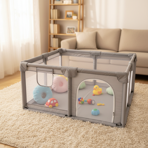 Corralito Plegable para Bebés de Cuatro Esquinas para Interiores, Paneles de Malla Transpirable, Puerta de Seguridad, Valla Transparente para Niños Pequeños, <span class=keywords><strong>Marco</strong></span> de Acero Inoxidable - Product Image 5