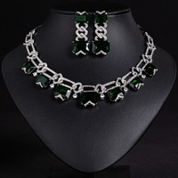 Collier et boucles d'oreilles élégants en zircon cubique, design carré, 2 pièces, accessoires de mariage pour femmes, accessoires de fête de fiançailles S-0100
