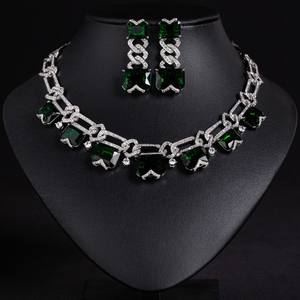 قلادة وأقراط أنيقة بتصميم مربع من الزركونيا المكعبة 2 ، إكسسوارات حفلات خطوبة الزفاف للسيدات - Product Image 4