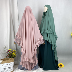 Sharut Ingrosso Khimar Hijab in Chiffon a Due Strati per Donne Musulmane Eid Ramadan Islamico con Laccio Posteriore Lungo Khimar con Balze per <span class=keywords><strong>Preghiera</strong></span> - Product Image 6