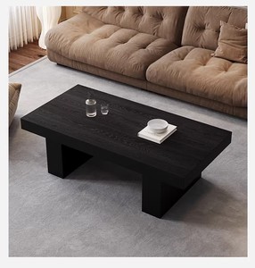 Mesa de Centro de Madera Maciza Negra Estilo Wabi-Sabi, Mueble de Sala de Estar Multifuncional de Diseño Japonés para Balcón y Ventana - Product Image 6