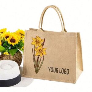 Sac fourre-tout en toile de jute écologique, pliable, réutilisable, personnalisé avec logo, à prix abordable - Product Image 5
