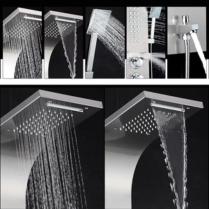 Columnas <span class=keywords><strong>de</strong></span> <span class=keywords><strong>ducha</strong></span> <span class=keywords><strong>de</strong></span> pared <span class=keywords><strong>de</strong></span> latón y acero inoxidable con cascada LED, panel <span class=keywords><strong>de</strong></span> masaje, grifo <span class=keywords><strong>monomando</strong></span> y chorros cerámicos/lluvia - Product Image 6