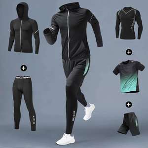 YY giacca estiva personalizzabile 5 pz tuta Fitness da uomo con cerniera Set sportivo da uomo asciugatura rapida traspirante pantaloncini da uomo - Product Image 6