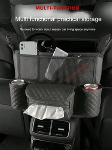 CHEGES SN-SND410 Sac de rangement pour voiture en cuir PU, couleur unie, sans motif, avec poche en filet entre les sièges, rangement suspendu pour siège arrière - Product Image 4