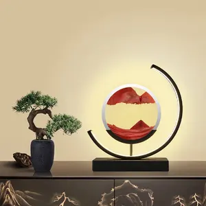 드롭 배송 LED 테이블 램프 3D 이동 Sandscape 테이블 램프 책상 램프 디스플레이 흐르는 모래 프레임 아트 조각 홈 장식