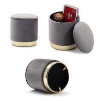 Ronde Boîte De Rangement De Velours Pouf Pouf Siège Chaise Salon Tabouret Chambre Dressing Tabouret Avec Or Placage Base