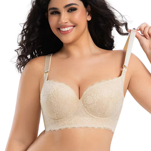 Lencerí<span class=keywords><strong>a</strong></span> sexy sin costuras de encaje de gran tamaño para mujeres reunidas Con pechos antiflacidez y llantas de acero <span class=keywords><strong>Sujetador</strong></span> con hebillas traseras anchas en V profundas - Product Image 4