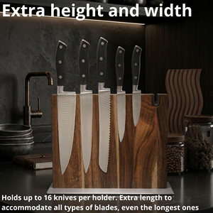 Nouveau bloc à couteaux magnétique double face en bois d'acacia avec aiguiseur pour restaurants - Product Image 3
