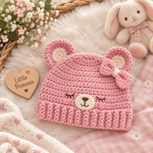 Gorro de Punto de Invierno con Orejas de Oso para Bebé, Gorro de Ganchillo Unisex Ajustable para Exteriores - Product Image 3