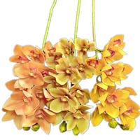 10-Head Kunstmatige Cymbidium Orchidee Bloem Tak Real Touch 3d Afdrukken Faux Bloemen Voor Kerst Terug School Chinees Nieuwjaar
