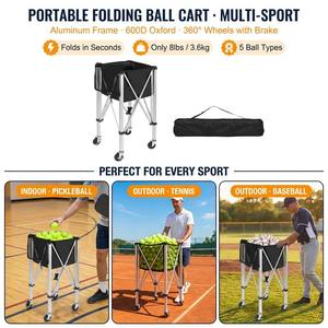 Chariot de tennis pliable en alliage d'aluminium, <span class=keywords><strong>vente</strong></span> directe usine, chariot mobile portable pour entraîneur avec panier de ramassage et de rangement des balles - Product Image 1