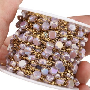 Chaîne de perles en cristal en acier inoxydable plaqué or 18 carats, perles rondes, fournitures de fabrication de bijoux DIY, multicolore, printemps 2024, Zhejiang - Product Image 5