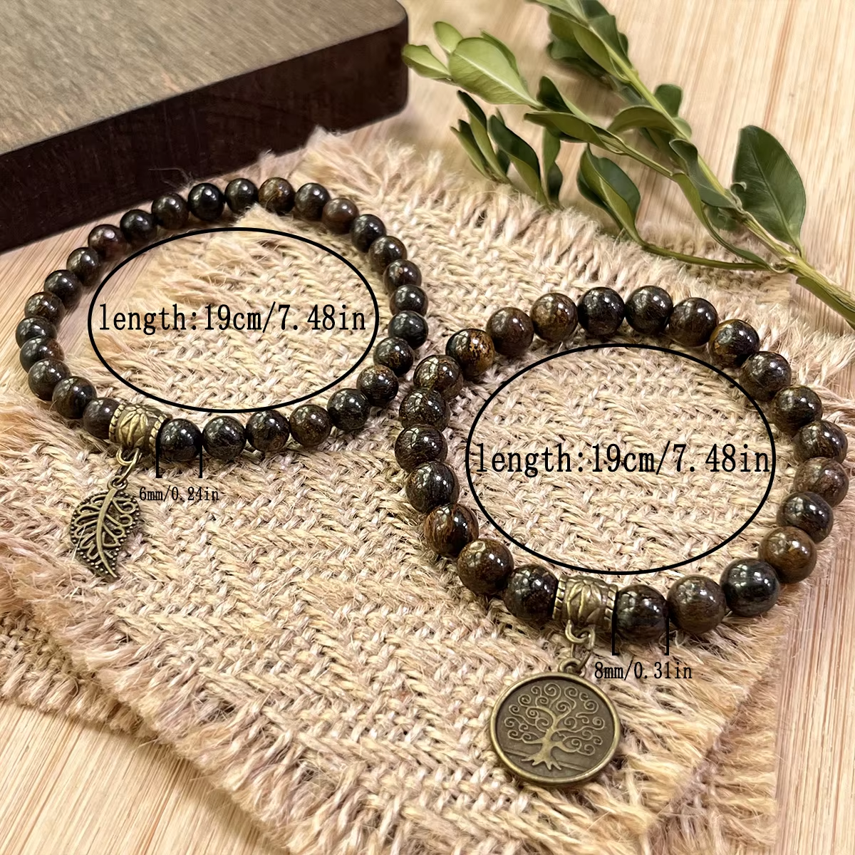 Ensemble de bracelets en bronzite de 6 mm et 8 mm