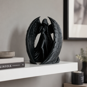 Statue d'ange voilée noire imprimée en 3D, sculpture gothique ailée pour la décoration de bureau et de la maison - Product Image 4