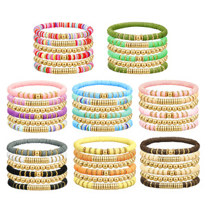 Ensemble de bracelet en perles d'argile polymère multicouche fait à la main or été plage Style bohême coloré amitié bohème bracelet fête - Product Image 2