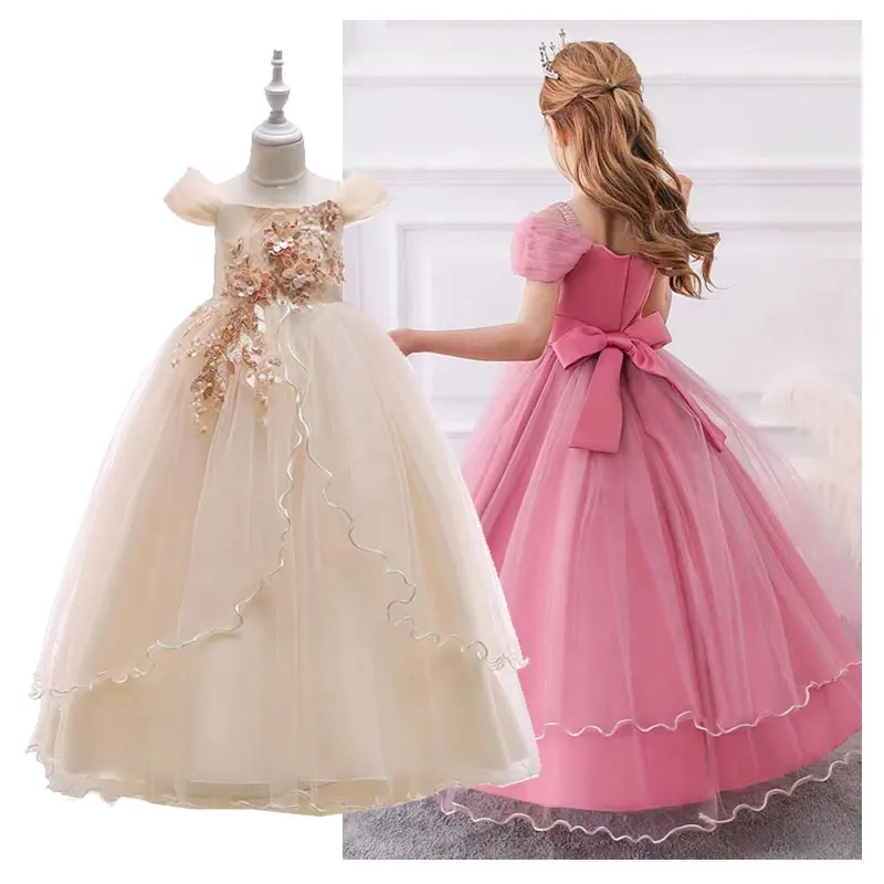 Apparel Stock Wholesale Teen Clothing 5 6 8 10 Flower White Ball Dresses for Girls Gown Star 12 years Old Girls Wedding Dresses