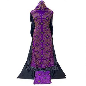 Robe Dashiki Africaine Violette Broderie Florale Sans Manches pour Femme, Tenue Traditionnelle Coupe Classique en Soie Écologique Hiver - Product Image 4