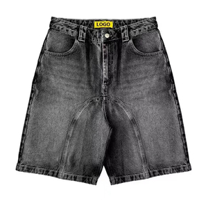 <b>Customized</b> Embroidery Mens Denim Jorts Vintage Distressed Acid Wash Shorts Wide <b>Balloon</b> Leg Baggy Fit Streetwear Men Shorts - Product Image 3