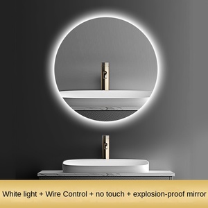 Espejo de baño inteligente <span class=keywords><strong>LED</strong></span> redondo moderno, espejo de pantalla táctil luminoso antivaho montado en la pared con lámpara integrada - Product Image 6