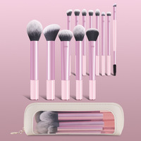 Ensemble de 14 pinceaux de maquillage professionnels, pinceaux de voyage portables, kit d'outils de maquillage multifonction à double extrémité avec sac