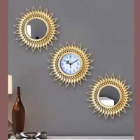 3 pièces, horloge murale décorative de salle de bain élégante et luxueuse de style européen, cadre en or antique, horloge murale ronde créative vintage