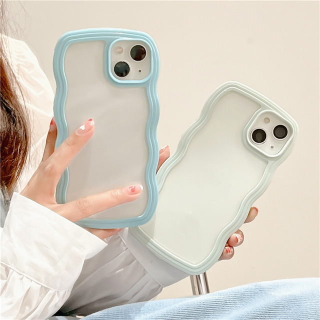 For iPhone 14 Pro Max Dual Fall Protection TPU PC 2 in 1 Cover Phone Case for iPhone 12 13 11 15 17 Plus Wave Frame Clear Shell