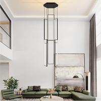Grand Escalier Lustre Haut Plafond Réglable Noir Rectangle Lustre Luminaire Suspendu Moderne Suspension