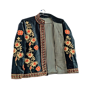 Chaqueta Corta de Invierno para Adolescentes y Mujeres, con Capucha, de Terciopelo Bordado a Mano, Estilo Vintage y Ecológico |   Abrigo Casual de Diseñador con Cuello Mandarín - Product Image 5