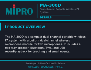 MIPRO Versatile Dual Channel Wireless PA System Featuring A 2 Way Speaker Portable PA System With TWS <b>Bluetooth</b> PA Speaker - Product Image 5