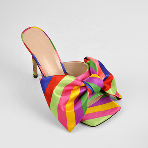 Sandales à nœud papillon colorées de haute qualité, à bout carré ouvert, pour l'été, à enfiler, à talon fin et haut, grande taille 43 - Product Image 2