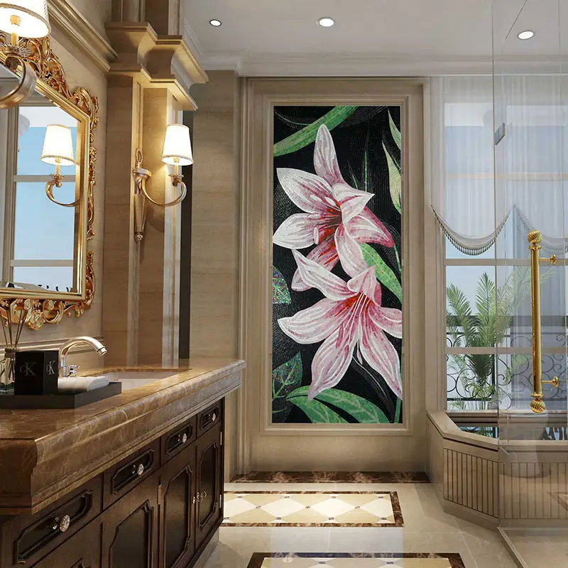 Piastrella murale a mosaico in vetro a forma di fiore di vendita calda 2019 per la decorazione della parete della stanza vivente della cucina