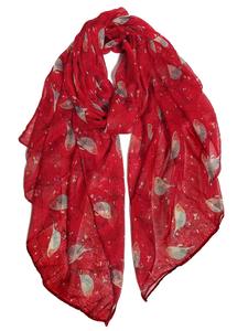 Pañuelo de Voile con Estampado de Pájaro Rojo para Mujer, Chal Largo y Ligero, Cubre Hombros, Hijab, Primavera Invierno - Product Image 1