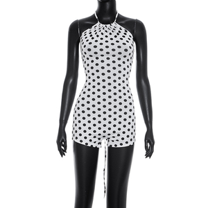 Viviblook D26RP080 Mono de Verano para Mujer, Sexy, sin Mangas, Nuevo, con Estampado de Puntos, Tirantes Halter, Espalda Descubierta, de una Pieza - Product Image 2