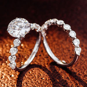 Joyería fina 10K anillos de oro blanco para parejas con corte redondo de 9mm laboratorio blanco 3CT Moissanite anillo de bodas en línea - Product Image 3