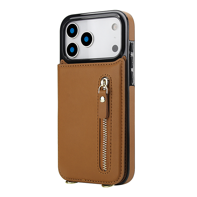 Multi-functional Crossbody Phone Case PU Leather Back Card Bag with Zipper Coin Purse Shockproof Phone Shell for 13 14 15 18 Pro