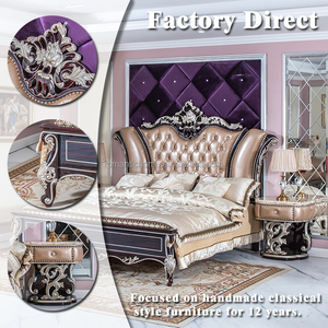 Lit <span class=keywords><strong>de</strong></span> <span class=keywords><strong>Luxe</strong></span> Royal en Satin Champagne avec Tête <span class=keywords><strong>de</strong></span> Lit Ailée Classique Turque, Meuble <span class=keywords><strong>de</strong></span> Chambre en Bois, Lit King Size pour Villa et Palais - Product Image 2
