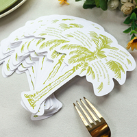 Tarjetas de menú de papel en forma de árbol personalizadas con detalles de menú impresos ideales para eventos temáticos tropicales y bodas