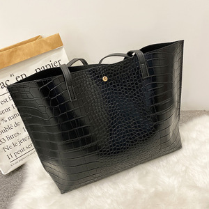 Korean Fashion Solid Color PU Crocodile Texture Tote <b>Bag</b> Large Capacity Women Handbag High Quality Wholesale Foreign Trade Purse - Product Image 2